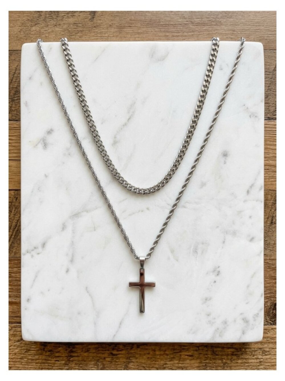 Mens Cross Necklace 18in 20in 316L Stainless Steel Layered Pendant